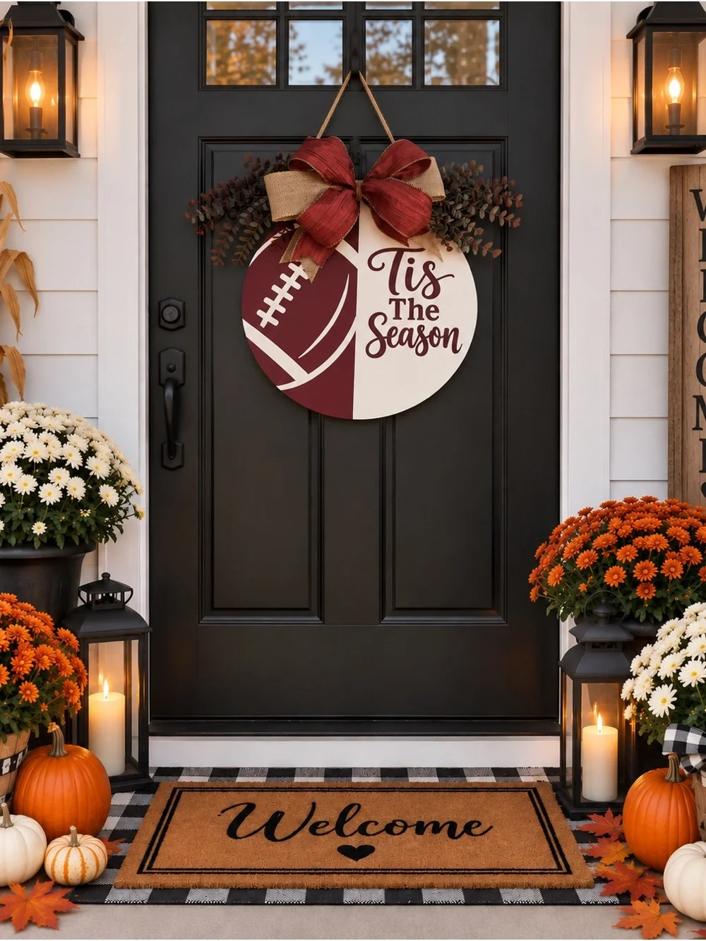 'Tis The Season Football Door Hanger – Burgundy and Cream
